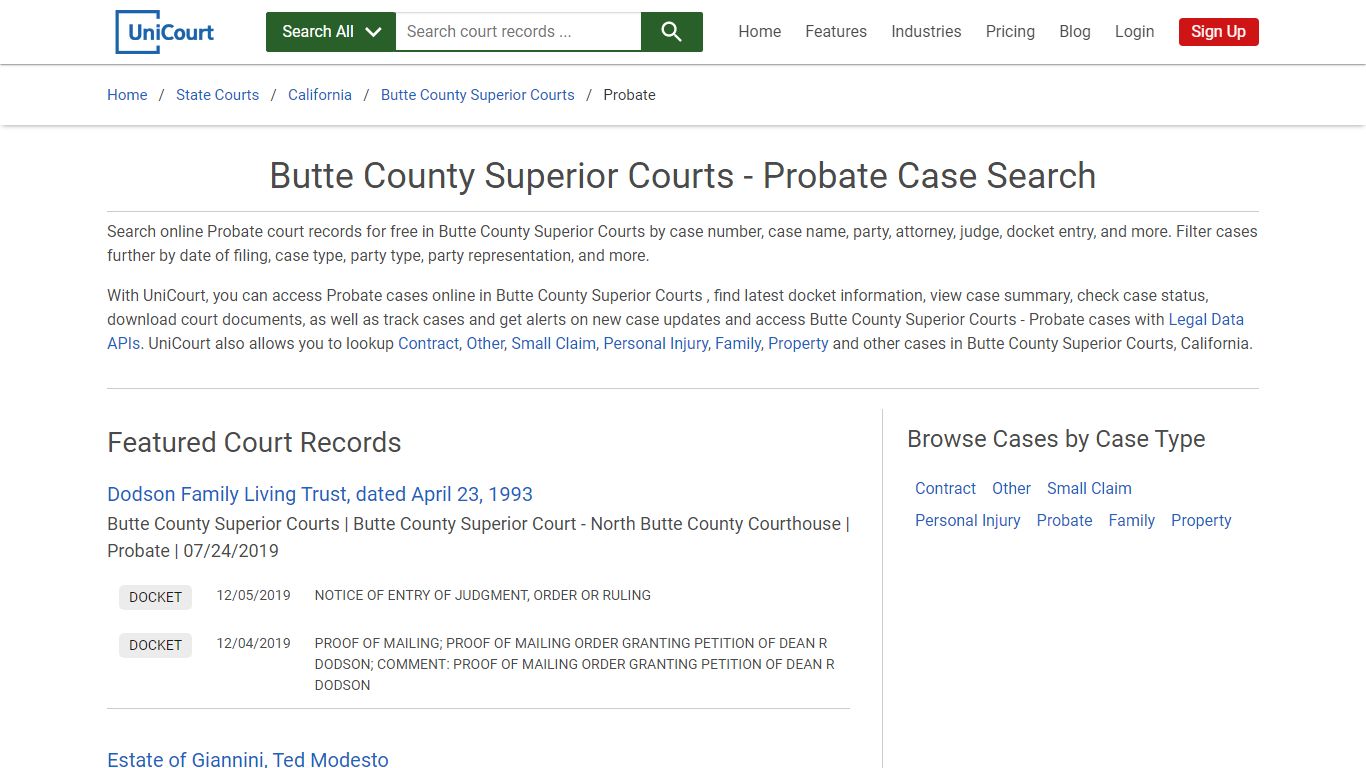 Butte County Superior Courts - Probate Case Search
